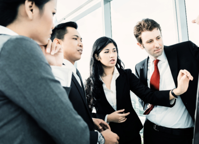 group of professionals discussing